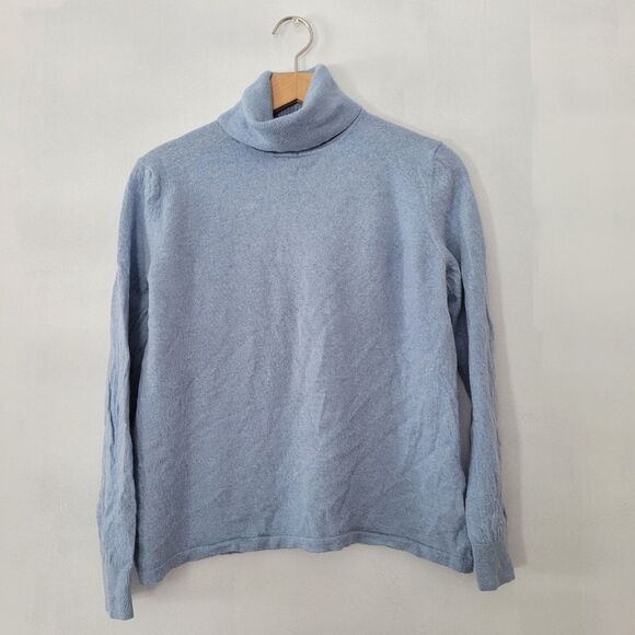 Lord & Taylor Extrafine Merino 100% Light Blue Turtleneck Knit Sweater L - Picture 1 of 7
